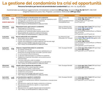 Elenco corsi tecnici e amministratori condominio CIAS 2020